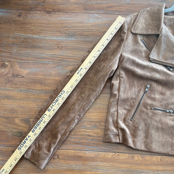 Olivaceous Brown Faux Suede Moto Jacket Size Large | Soft Zip-Up Biker Style - Picture 13 of 14